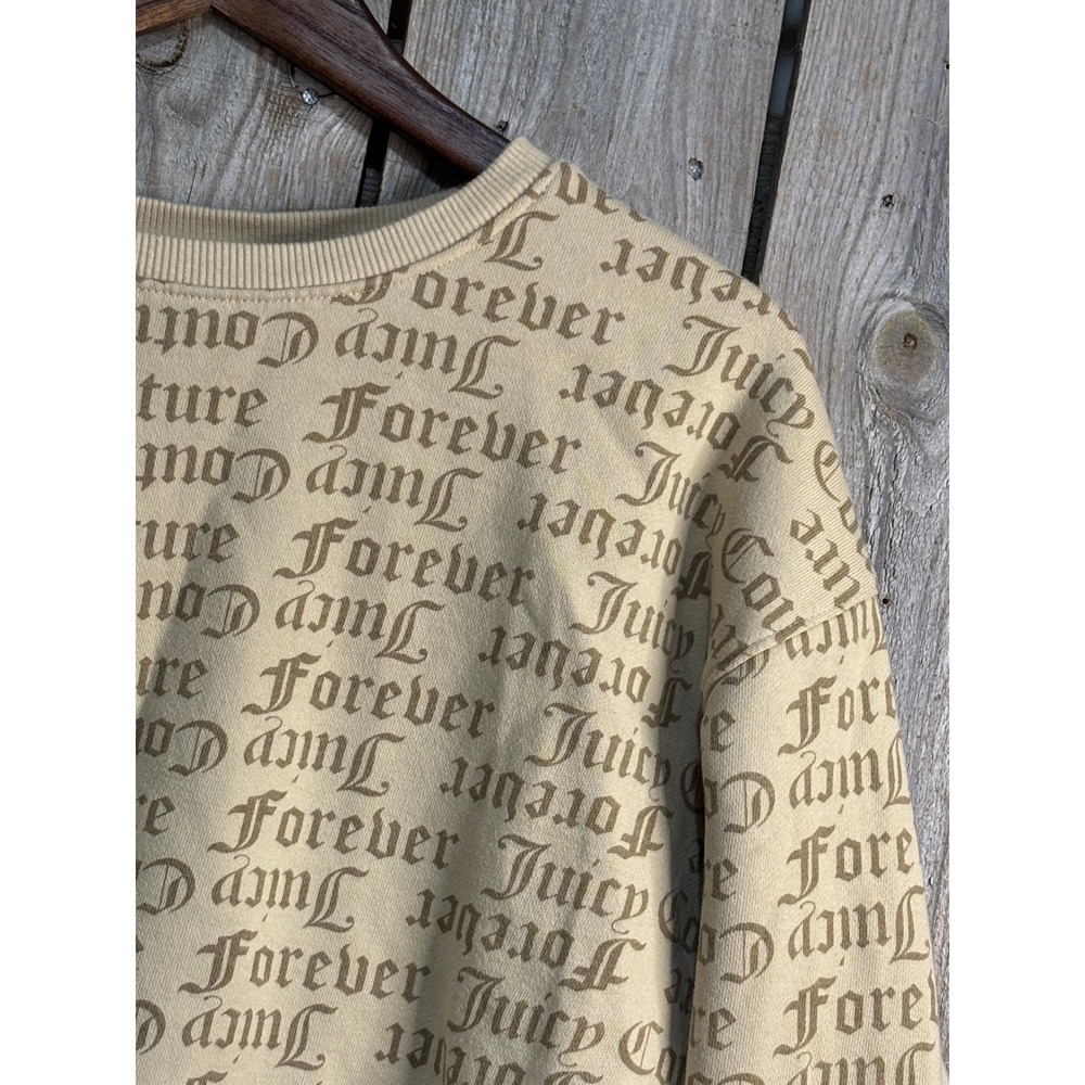 Juicy Couture x Forever 21 Cropped Sweatshirt Tan Gothic Logo Print Pullover M